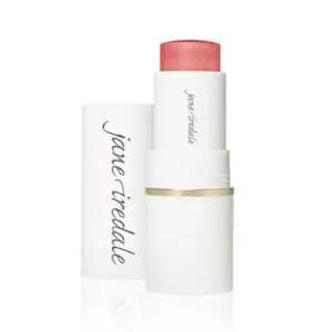 White lipstick tube with pink lip product, cap lying beside, branding says 'Jane Iredale' on the case.