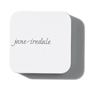 White square cosmetic lid with rounded corners showing the brand name 'jane iredale'.
