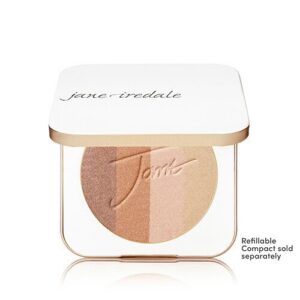 Jane Iredale refillable compact with two-tone pressed powder in a white and gold case (Refillable Compact sold separately).