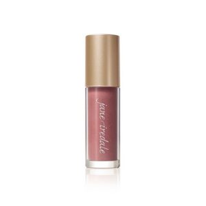 Lip gloss tube with a metallic gold cap and pink rose shade, labeled 'Jane Iredale' on the side.