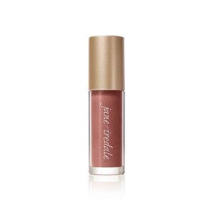 Liquid lipstick in a clear tube with a metallic rose cap, labeled Jane Iredale, showing a pink-rose shade.