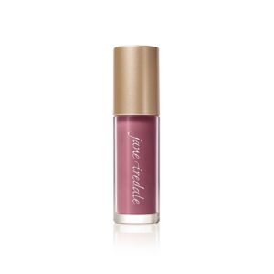 Jane Iredale liquid lipstick in mauve-pink shade, in a clear tube with a metallic gold cap.