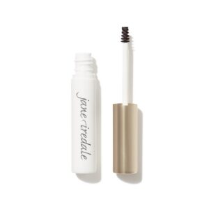 White mascara tube labeled Jane Iredale with its wand removed, showing a black mascara brush beside it on a white background.