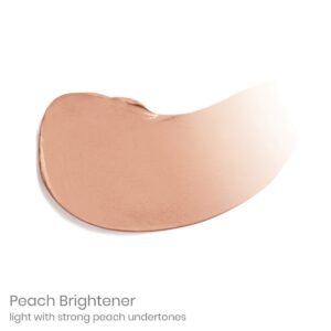 Close-up of peach-toned cream swatch with the words 'Peach Brightener' visible as its label (cosmetic product).