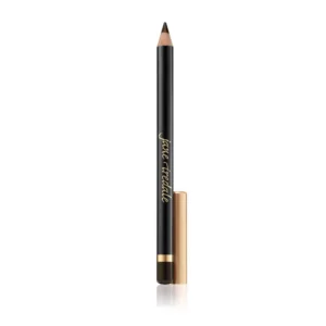 Black makeup pencil with gold cursive text and copper cap, shown upright with reflection beneath.