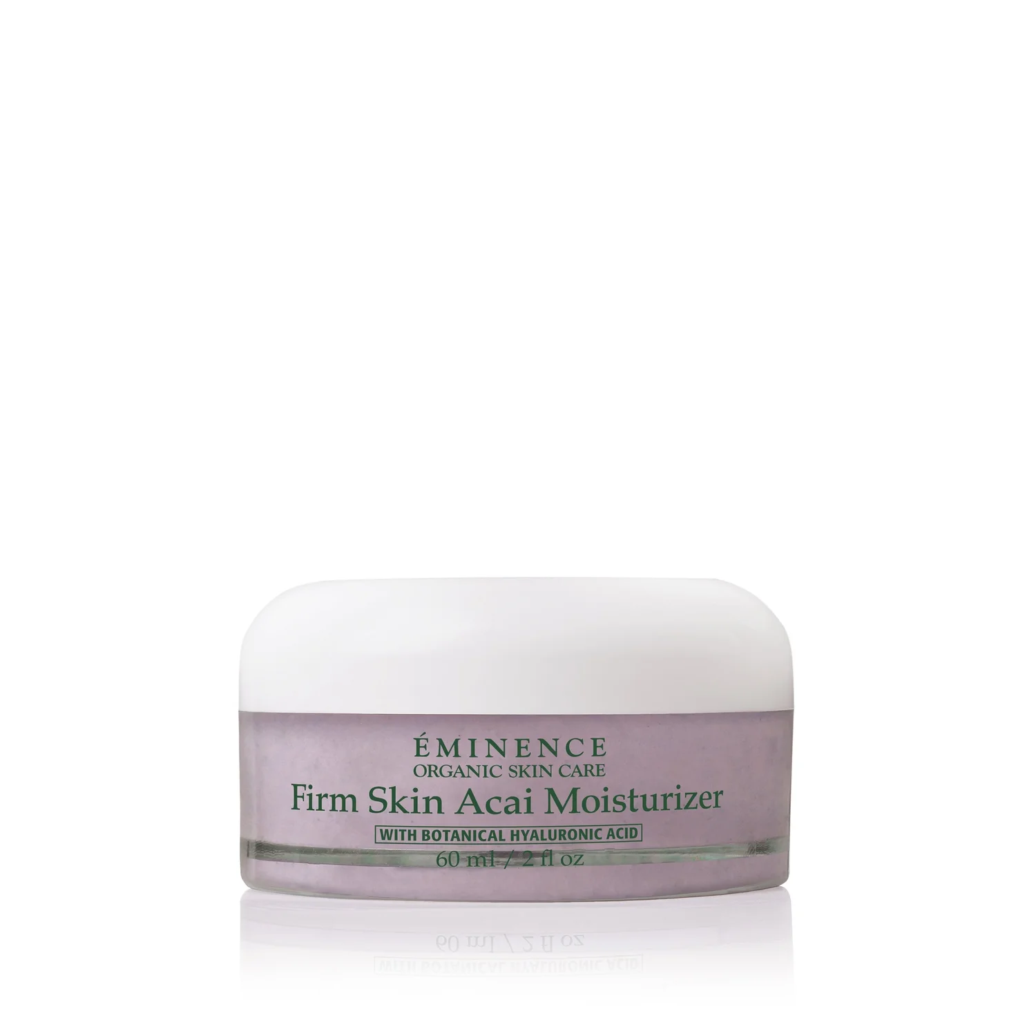 Eminence-Organics-Firm-Skin-Acai-Moisturizer-SQ – Damara Luxury Spa Vancouver Éminence Firm Skin Acai Moisturizer jar with white lid, lavender label, 60 ml (2 fl oz) of organic skin care.