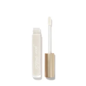 Nude lip gloss tube with wand applicator next to the cap on a white background