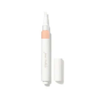 White cosmetic spray pen with a peach band, shown from the top half against a white background, suggesting a skincare product. (Function: spray bottle)