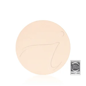 Close-up of a large beige textured circle with a small 'Recommended' badge and the Skin Cancer Foundation logo visible to the right.