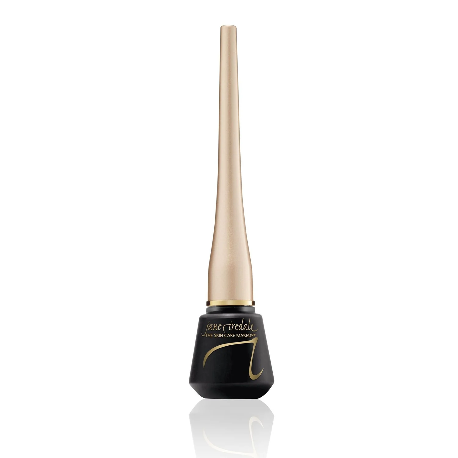 black1 – Damara Luxury Spa Vancouver Liquid eyeliner pen by Jane Iredale with a tall gold applicator extending upward from a black bottle against a white background.