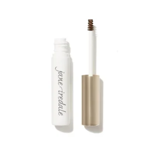 Mascara tube with a white body and a brown-bristled wand beside a gold cap, labeled Jane Iredale