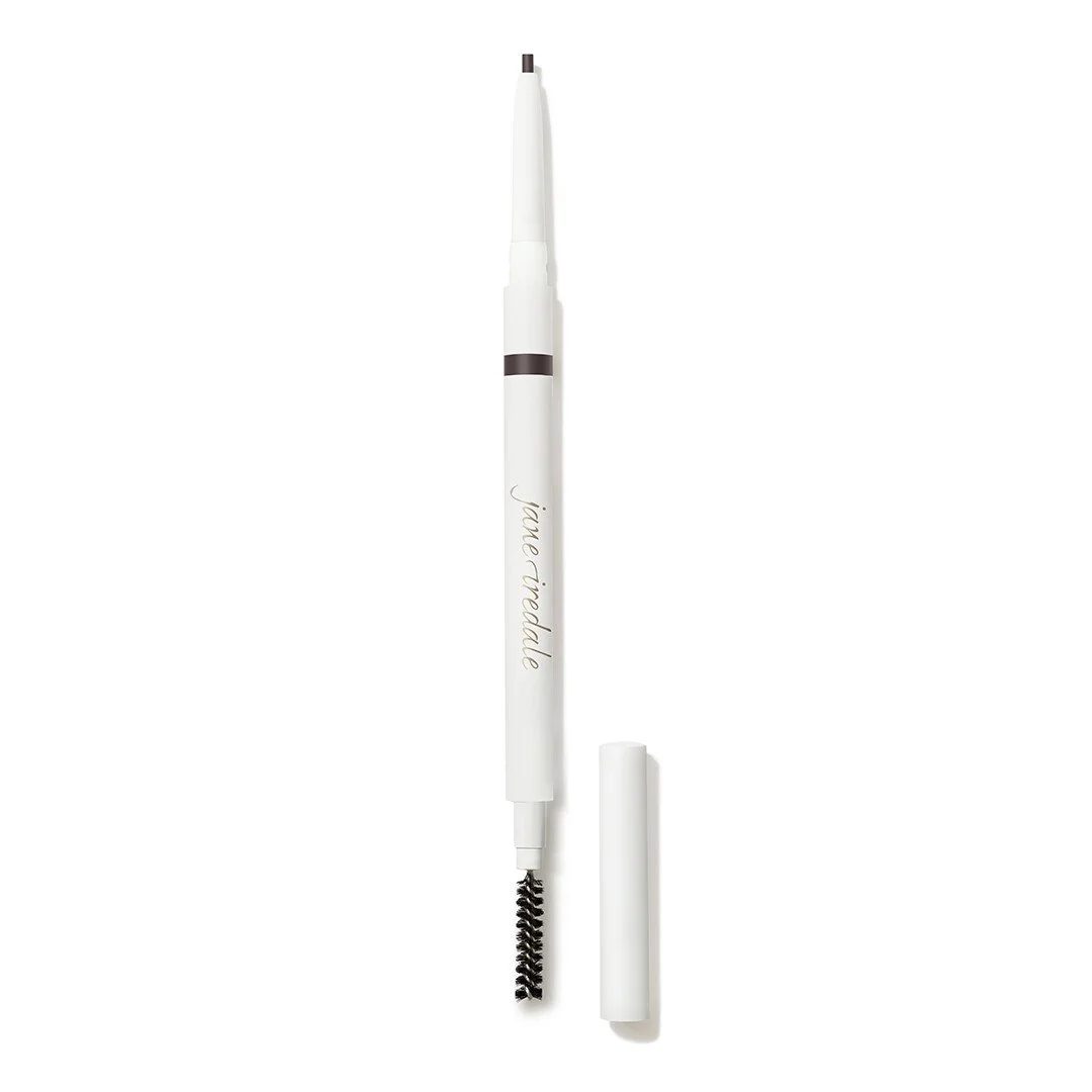 darkbrownpencilwebp – Damara Luxury Spa Vancouver White dual-ended eyebrow pencil with a spoolie brush at the bottom and the cap removed.