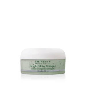 Jar of Éminence Bright Skin Masque with white lid, labeled Organic Skin Care, Natural Hydroquinone Alternative, 60 ml