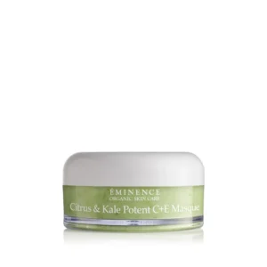 Éminence Organic Skin Care Citrus & Kale Potent C+E Masque jar with white lid and green label on white background