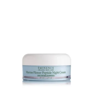 Blue-tinted jar of Eminence Marine Flower Peptide Night Cream with white lid on a white surface