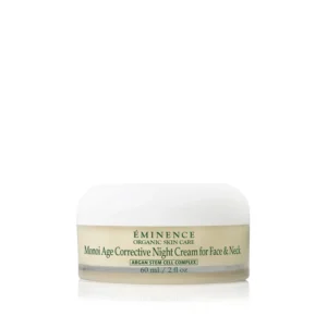 eminence-eminence-monoi-age-corrective-night-cream-for-face-neck-38136536826086 – Damara Luxury Spa Vancouver Jar of Éminence Monoi Age Corrective Night Cream for Face & Neck with white lid, green label text visible on a light background.