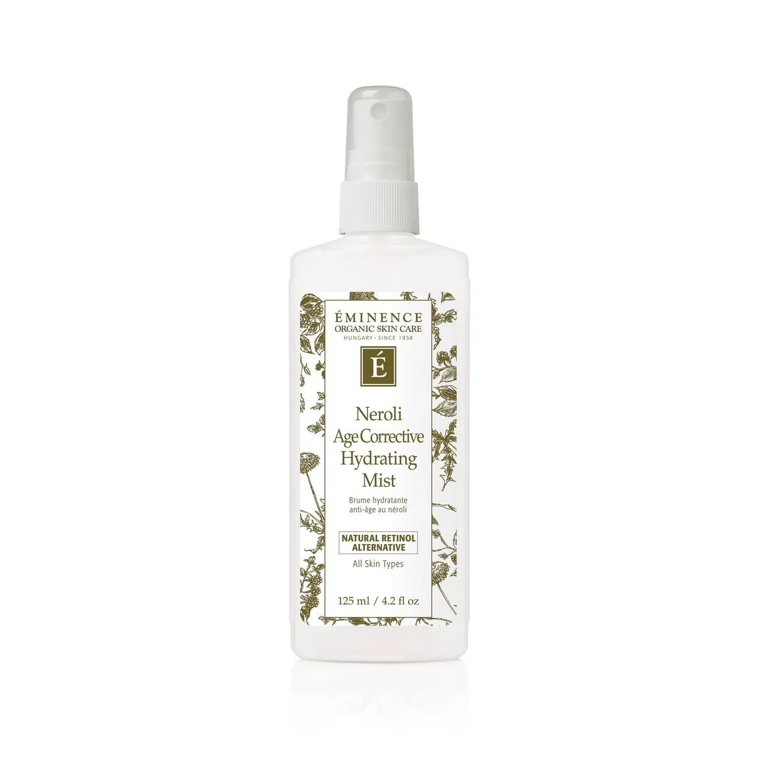 eminence-eminence-neroli-age-corrective-hydrating-mist-38136504254694 1 – Damara Luxury Spa Vancouver Éminence Neroli Age-Corrective Hydrating Mist spray bottle with botanical label. (125 ml)