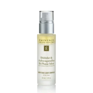 Eminence Shiitake & Ashwagandha Bi-Phase Mist bottle with spray top, shown upright for facial skin care (60 ml).