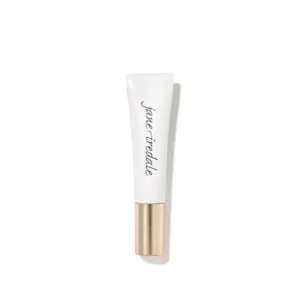 White cosmetic tube with a rose-gold cap, brand name Jane Iredale written in cursive along the side.
