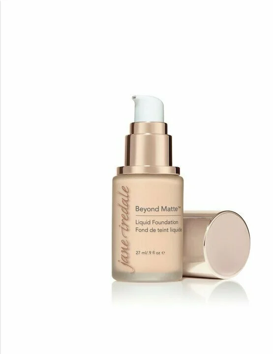 fairneutrasl-1webp – Damara Luxury Spa Vancouver Liquid foundation bottle labeled ‘Jane Iredale Beyond Matte’ with a rose-gold pump and cap, shown against a white background.