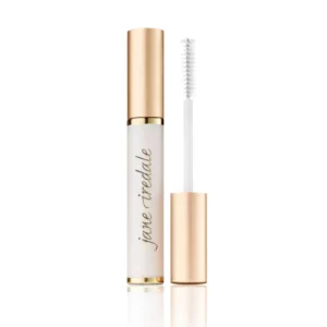 White lip gloss bottle with a rose-gold cap and wand applicator beside it on a white background