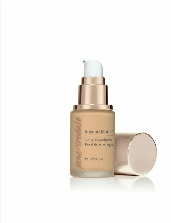 m7webp – Damara Luxury Spa Vancouver Liquid foundation bottle with a pump labeled 'Beyond Matte' and its cap beside it on a white background.