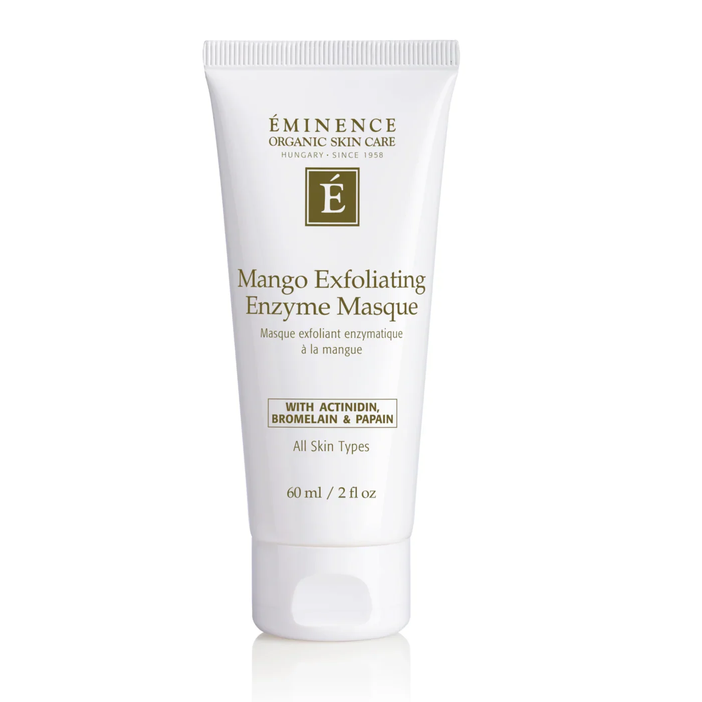 mangomasq – Damara Luxury Spa Vancouver ÉMINENCE Mango Exfoliating Enzyme Masque in white tube with gold text, product front view (60 ml).