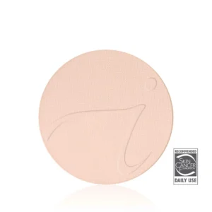 Close-up of overlapping beige textured circles with a Skin Cancer Foundation 'Recommended' badge for daily use on the right edge.