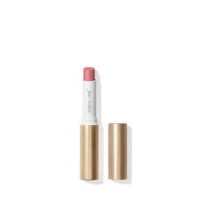 Three lipstick tubes arranged vertically, pink lipstick visible at the top with white bodies and gold bases, photographed from above.